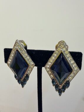 Elegant Navy Crystal Drop Earrings - Women Jewelry